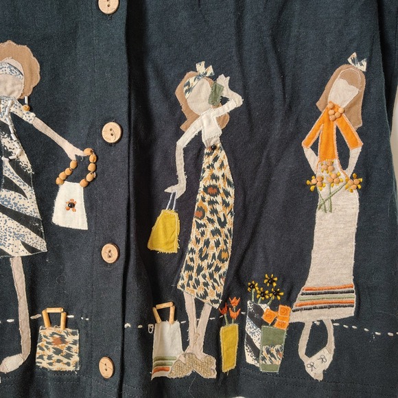 Vintage 90s Susan Bristol Women's Top Size Small Black Button Up Art to Wear - Picture 4 of 9
